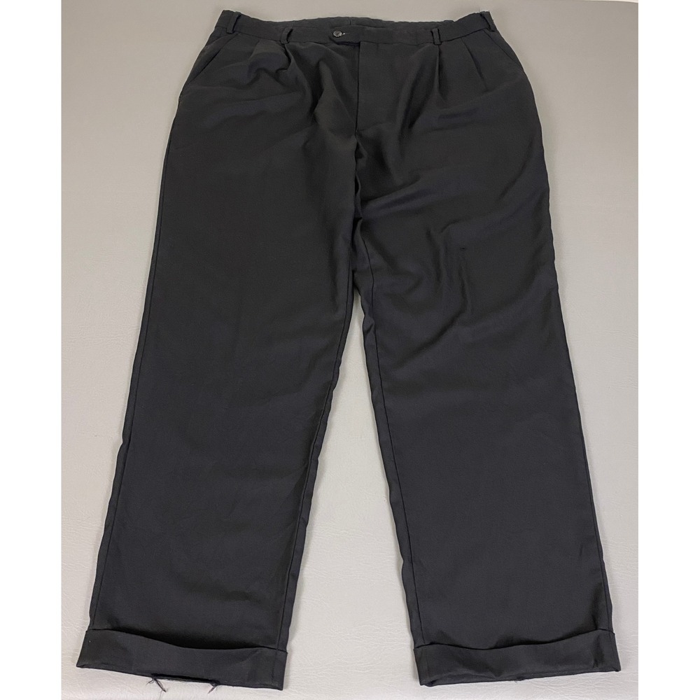 Enro Platinum Dress Pants Trousers Men's 42x32 Black 100% Wool Pleated *Flawed*